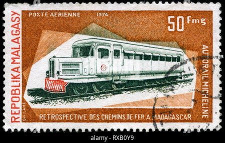 Timbre-poste de Madagascar dans les locomotives série émise en 1974 Banque D'Images