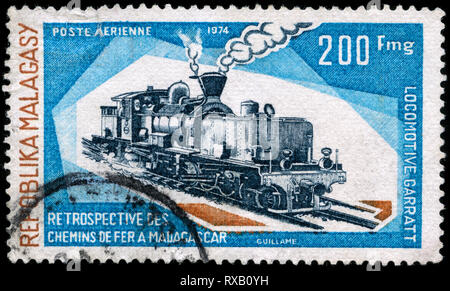 Timbre-poste de Madagascar dans les locomotives série émise en 1974 Banque D'Images