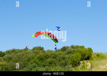 TAURANGA NOUVELLE ZÉLANDE - Le 9 février 2019 ; deltaplane et parapente à proximité de vol au-dessus du haut de Mount Maunganui. Banque D'Images