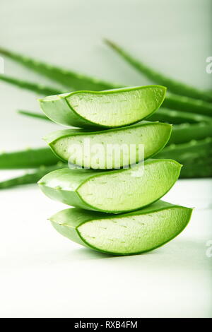 Tranches de produits frais bio Green leaf vera alove for enemies. Banque D'Images