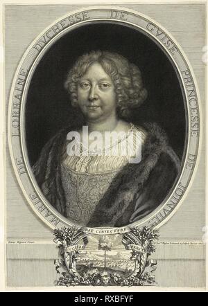 Marie de Lorraine, Duchesse de Guise, Princesse de Joinville. Antoine Masson (Français, 1636-1700) ; d'après Pierre Mignard JE (Français, 1612-1695). Date : 1684. Dimensions : 323 × 226 mm (feuille, taillés dans platemark). Gravure sur papier. Origine : France. Musée : le Chicago Art Institute. Banque D'Images