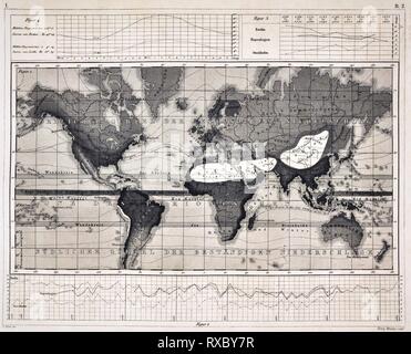 Les photos 1849 Carte des précipitations et de l'Atlas mondial des zones climatiques Banque D'Images