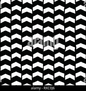 Fond vectoriel sans couture, en chevron, dessiné à la main, noir et blanc. Motif abstrait de flèches monochromes. Illusion d'optique de toile de fond répétée. Pour le tissu Illustration de Vecteur