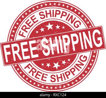 Livraison Livraison gratuite rouge ronde grungy rubber stamp isolated on white Illustration de Vecteur