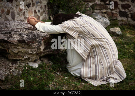 Dans l'agonie de Jésus priant au jardin des oliviers avant sa crucifixion Banque D'Images