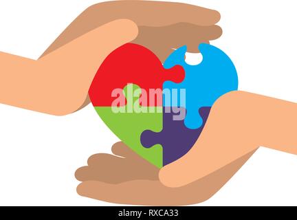 Coeur de levage avec les mains jointes puzzle solution Illustration de Vecteur