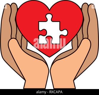 Coeur de levage avec les mains jointes puzzle solution Illustration de Vecteur