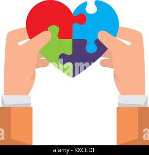 Coeur de levage avec les mains jointes puzzle solution Illustration de Vecteur