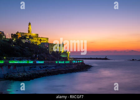 Vue de nuit de Tel Aviv Jaffa la Promenade Banque D'Images