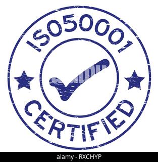 Grunge blue ISO 50001 avec interrogation round joint en caoutchouc stamp sur fond blanc Illustration de Vecteur