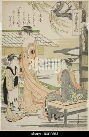 Yasuhide, de la série "six poètes immortels (Rokkasen)'. Chobunsai Eishi, Japonais, 1756-1829. Date : 1784-1795. Dimensions : 37,2 x 24,7 cm (14 5/8 x 9 3/4 in.). Gravure sur bois en couleur ; Oban. Origine : Japon. Musée : le Chicago Art Institute. Banque D'Images
