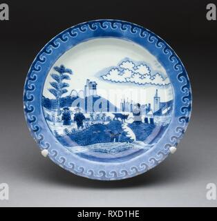 La plaque. La Chine. Date : 1695-1705. Dimensions : H. 1,8 cm (7/8 po.) ; diam. 20,3 cm (8 in.). Disque-coller avec porcelaine bleu décor décoration. Origine : Jingdezhen. Musée : le Chicago Art Institute. Banque D'Images