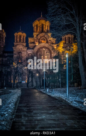 Belgrade, Serbie - Janvier 13th, 2017 : l'église de Saint Marc à Belgrade par nuit Banque D'Images