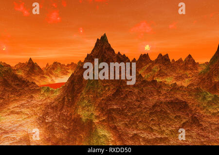 Rendu 3D Illustration de la surface de la planète Mars. Banque D'Images