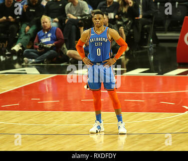 Los Angeles, CA, USA. Mar 8, 2019. Oklahoma City Thunder guard Russell Westbrook # 0 au cours de l'Oklahoma City Thunder vs Los Angeles Clippers au Staples Center le 8 mars 2019. (Photo par Jevone Moore) Credit : csm/Alamy Live News Banque D'Images