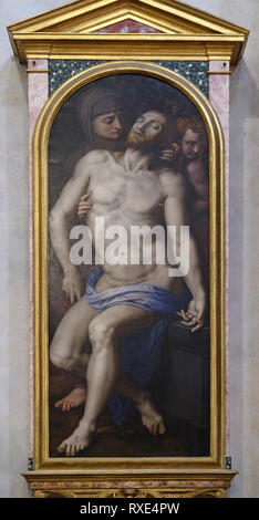 Pieta par Agnolo di Cosimo habituellement connue sous le nom de Bronzino, Agnolo Bronzino, ou Basilique de Santa Croce (Basilique de la Sainte Croix) à Florence, Italie Banque D'Images