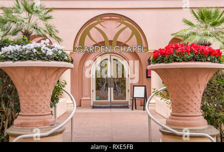 LAS VEGAS, NV, USA - Février 2019 : vue extérieure de la chapelle de jardin dans le parc de l'hôtel Flamingo de Las Vegas. Banque D'Images