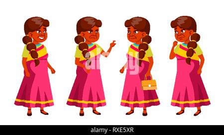 Vieille Femme indienne pose vecteur. Les personnes âgées. Personne aînée. Personnes âgées. Pensionné de la bande dessinée. Style de vie. Carte postale, couvrir, Placard Design. Cartoon isolés Illustration de Vecteur