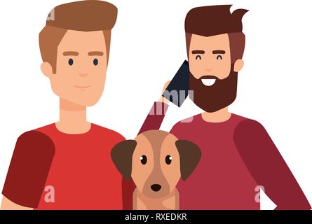 Les jeunes et les hommes casual couple avec chien Illustration de Vecteur