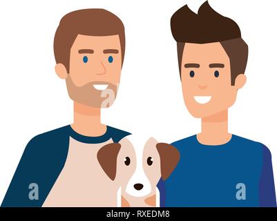 Les jeunes et les hommes casual couple avec chien Illustration de Vecteur