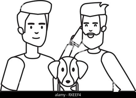 Les jeunes et les hommes casual couple avec chien Illustration de Vecteur