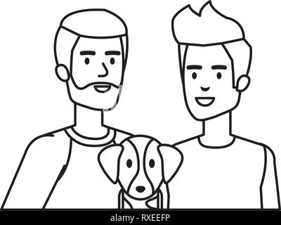 Les jeunes et les hommes casual couple avec chien Illustration de Vecteur