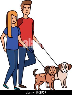 Jeune couple avec chien personnages avatars Illustration de Vecteur