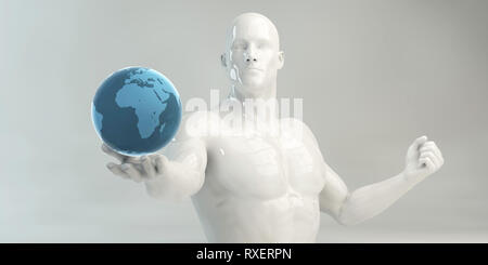 Man Holding Globe Concept d'affaires futuriste Banque D'Images