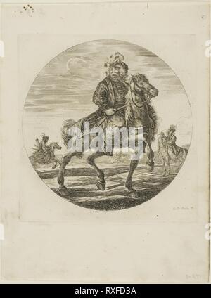 Cavalier hongrois. Stefano della Bella, italien, 1610-1664. Date : 1646-1656. Dimensions : 190 x 190 mm. Gravure sur papier. Origine : Italie. Musée : le Chicago Art Institute. Banque D'Images