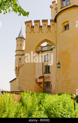 Tours et remparts du château de parapets au Château de Hohenschwangau en Bavière, Allemagne Banque D'Images