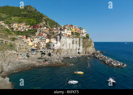 Manarola , une petite ville, une frazione de la commune de Riomaggiore, dans la province de La Spezia, Ligurie, Italie du nord. Banque D'Images