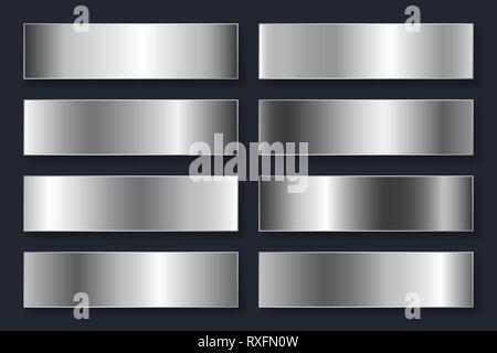 Collection d'artifices avec un gradient de métallique. Les plaques d'argent brillant avec chrome. Vector illustration. Illustration de Vecteur