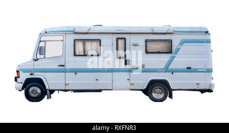 Grungy Vintage isolé blanc vieux Camping-car ou camping-car sur un fond blanc Banque D'Images