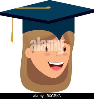 Jeune étudiant diplômé girl head character Illustration de Vecteur