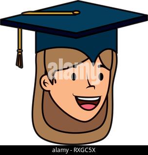 Jeune étudiant diplômé girl head character Illustration de Vecteur