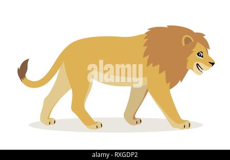 Animaux d'Afrique, cute funny icône lion isolé sur fond blanc, grand chat sauvage avec fluffy mane, vector Illustration de Vecteur