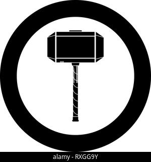 Thor's Hammer Birgit icon noir vecteur de couleur en cercle autour de l'image simple style illustration télévision Illustration de Vecteur