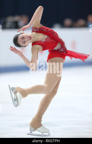 Zagreb, Croatie. Mar 9, 2019. Chen Hongyi de la concurrence de la Chine au cours de la compétition de patinage libre junior de l'Union Internationale de Patinage du monde juniors de patinage artistique à Zagreb, Croatie, le 9 mars 2019. Credit : Luka Evergreen/Xinhua/Alamy Live News Banque D'Images