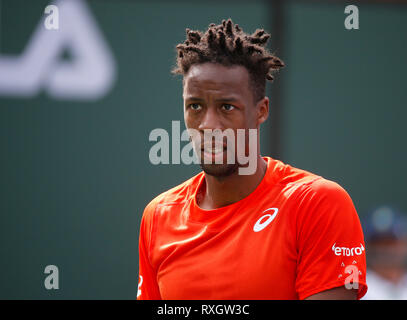 Californie, USA. 9 mars 2019. 2019 Gaël Monfils (FRA) en action contre Leonardo Mayer (ARG) au cours de la 2019 BNP Paribas Open à Indian Wells Tennis Garden à Indian Wells, en Californie. Charles Baus/CSM Crédit : Cal Sport Media/Alamy Live News Banque D'Images