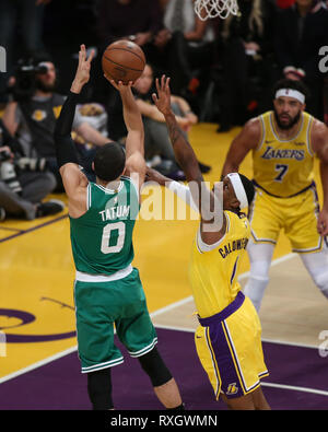 Boston Celtics avant Jayson Tatum n°0 au cours de la Boston Celtics vs Los Angeles Lakers match au Staples Center de Los Angeles, CA le 09 mars 2019. (Photo par Jevone Moore) Banque D'Images