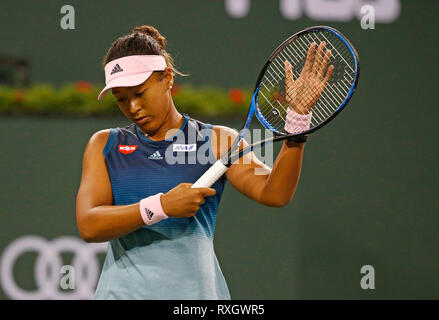 Californie, USA. 9 mars 2019. Naomi 2019 Osaka (JPN) en action contre Kristina Mladenovic (FRA) au cours de la 2019 BNP Paribas Open à Indian Wells Tennis Garden à Indian Wells, en Californie. Charles Baus/CSM Crédit : Cal Sport Media/Alamy Live News Banque D'Images