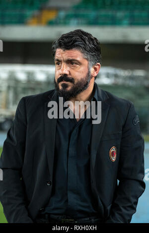 Vérone, Italie. 9 mars 2019. Ivan Gennaro Gattuso entraîneur (Milan) au cours de l'Italien 'Serie' un match entre Chievo Vérone 1-2 Milan au stade Marcantonio Bentegodi sur Mars 09, 2019 à Vérone, Italie. Credit : Maurizio Borsari/AFLO/Alamy Live News Banque D'Images