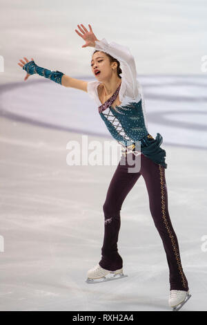 Zagreb, Croatie. 9 mars 2019. Vous les jeunes de Corée au cours de la Championnats du monde juniors de patinage artistique 2019, Mesdames junior de patinage libre au Dom sportova de Zagreb, Croatie, le 9 mars 2019. (Photo par Enrico Calderoni/AFLO SPORT) Banque D'Images