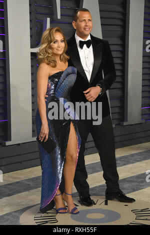 Los Angeles, Californie, USA. Feb 24, 2019. 09 mars 2018 - L'icône Musique Jennifer Lopez et retraités star baseball Alex Rodriguez sont engagés après deux ans de fréquentations. Le couple a ensuite fait leur tapis rouge débuts au Metropolitan Gala en mai 2017 et ont depuis inséparables. 24 février 2019 - Los Angeles, Californie - Jennifer Lopez, Alex Rodriguez. 2019 Vanity Fair Oscar Party après la 91e Academy Awards tenue à l'Wallis Annenberg Center for the Performing Arts. Crédit photo : Birdie Thompson/AdMedia Crédit : Birdie Thompson/AdMedia/ZUMA/Alamy Fil Live News Banque D'Images