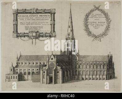 Saint Paul's du Sud montrant la spire. Wenceslaus Hollar ; République tchèque, 1607-1677. Date : 1657. Dimensions : 178 × 374 mm. Eau-forte en noir sur papier vergé ivoire. Origine : La Bohême. Musée : le Chicago Art Institute. Banque D'Images