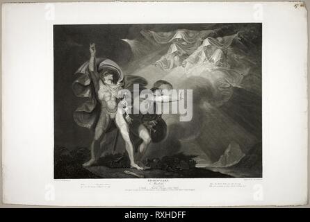 Les Sorcières semblent Macbeth et Banquo. James Caldwall (anglais, né 1739-après 1798) ; après Henry Fuseli (Suisse, active en Angleterre, 1741-1825) ; publié par John Boydell (anglais, 1719-1804), écrit par William Shakespeare (anglais, 1564-1616). Date : 1798. Dimensions : 502 × 635 mm (plaque) ; 590 × 881 mm (feuille). Gravure sur papier vélin ivoire. Origine : Angleterre. Musée : le Chicago Art Institute. Banque D'Images