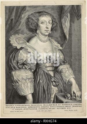 Henriette de Lorraine. Cornelis Galle II (1615-1678) ; après, Anthony Van Dyck (1599-1641), Flamand ; imprimé par Ioannes Meyfens (probablement flamand, 17e siècle). Date : 1635-1678. Dimensions : 251 × 195 mm (image) ; 280 × 204 mm (plaque) ; 297 × 219 mm (feuille). Gravure en noir sur papier vergé ivoire. Origine : la Flandre. Musée : le Chicago Art Institute. Banque D'Images