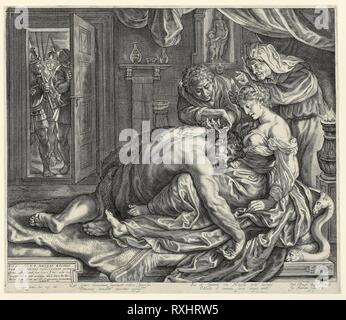 Samson et Delilah. Sans titre by munier Jacob (Néerlandais, 1571-1631) ; après Peter Paul Rubens (flamande, 1577-1640). Date : 1607-1617. Dimensions : 362 x 434 mm (image) ; 377 x 440 mm (plaque) ; 380 x 444 mm (feuille). Gravure en noir sur papier vergé ivoire. Origine : Pays-Bas. Musée : le Chicago Art Institute. Banque D'Images