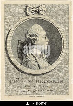 Portrait de Charles Frederick de Heincken. Augustin de Saint-Aubin ; français, 1736-1807. Date : 1770. Dimensions : 180 × 125 mm (image) ; 195 × 140 mm (feuille). La gravure sur papier vergé ivoire. Origine : France. Musée : le Chicago Art Institute. Banque D'Images