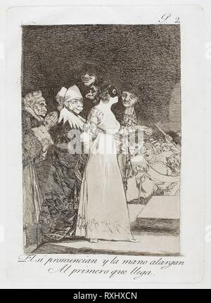 Ils disent "oui" et de donner leur part de la première venue, deux plaques de Los Caprichos. Francisco José de Goya y Lucientes ; espagnol, 1746-1828. Date : 1797-1799. Dimensions : 179,5 x 123 mm (image) ; 215 x 153 mm (plaque) ; 300 x 200 mm (feuille). Eau-forte et aquatinte sur papier vergé ivoire. Origine : Espagne. Musée : le Chicago Art Institute. Banque D'Images
